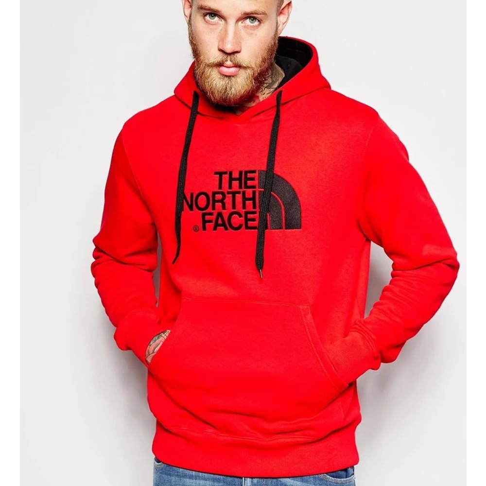 The North Face Red Jacket with Hood and Black Logo - Picture 1 of 10